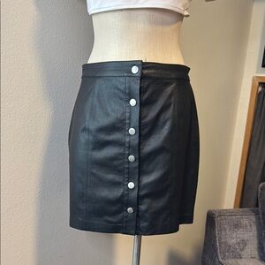 Black Button-Up Leather Skirt